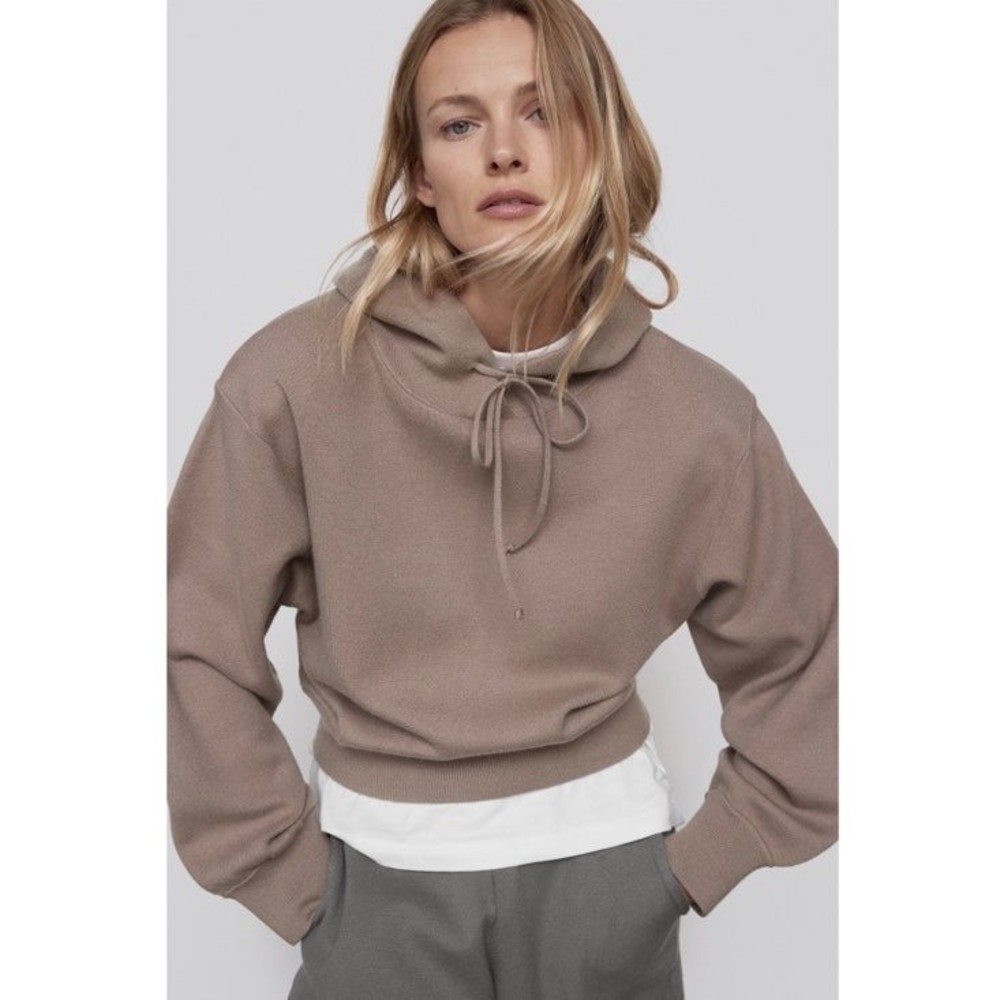 Zara Hooded Knit Sweatshirt Size Medium